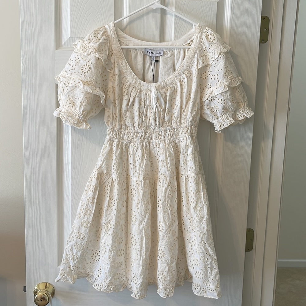 En Saison Eyelet Mini Dress in cream
